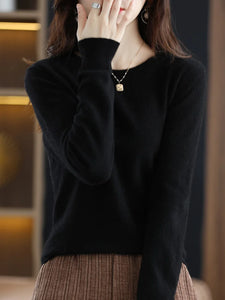 100% Merino Wool Women's O-neck Sweater Long Sleeve Pullover Jumper for Spring, Autumn, Winter Knitwear Top