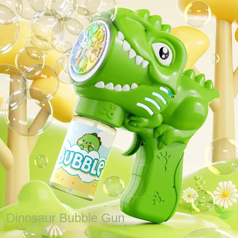Electric Dinosaur Bubble Gun Toy - 6-Hole Blower with Lights for Outdoor Play
