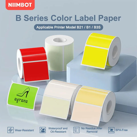 Color Label Maker Printing Paper - Self-Adhesive, Waterproof, Oil & Tear Resistant Labels for Niimbot B21/B203/B3S