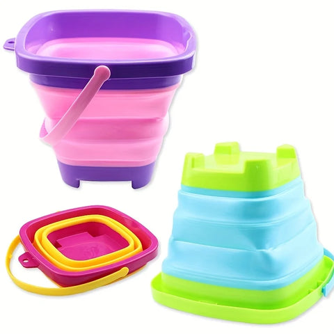 Foldable Silicone Beach Bucket - Collapsible Toy Buckets for Kids, Summer Activities, Camping, Travel, Sand Play