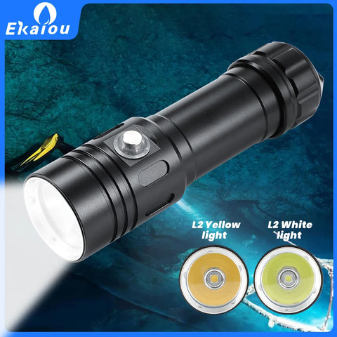 2000 Lumen LED Dive Light IP68 Waterproof Flashlight, Underwater Torch, 26650 Battery, 100m Depth