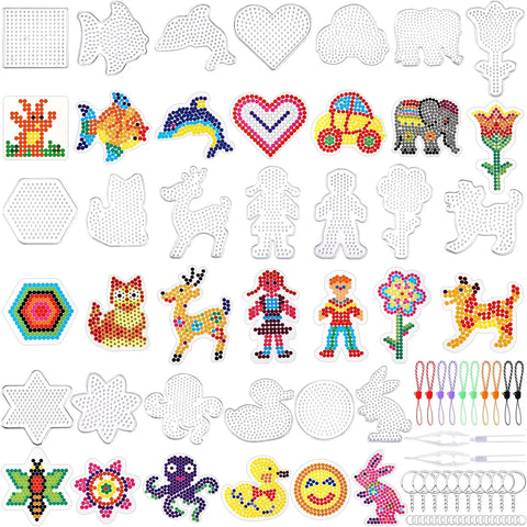 20pcs 5mm Clear Animal Shape Pegboards with Colorful Cards for Kids DIY Craft Beads