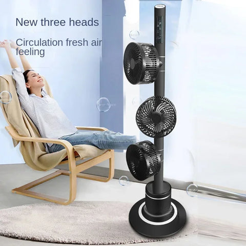 3-Head Electric Tower Fan with Strong Airflow, Quiet Rotation, Oscillating Floor Fan for Home