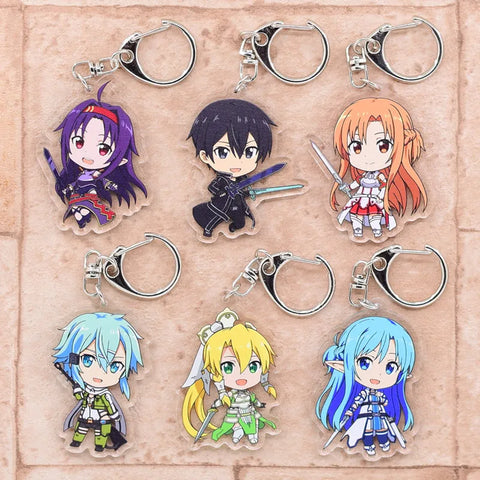 Cute Anime Keychain Sword Art Online Acrylic Cartoon Figure Keyrings Kawaii Accessory