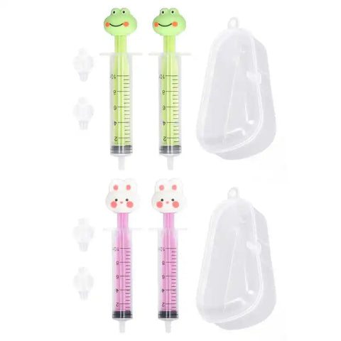 2pcs Baby Nasal Aspirator Silicone Infant Nose Cleaner Cartoon Syringe Type Rinse Kit