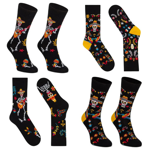Day of the Dead Sugar Skull Flower Socks Unisex Cotton Crew Socks for Men & Women