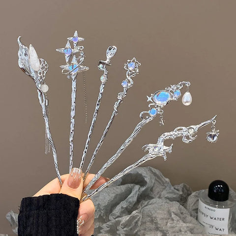 Chinese Style Moonstone Hair Stick Clip - Women's Romantic Jewelry for Daily & Party Wear