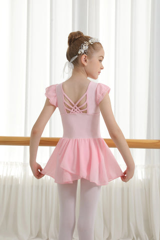 Girls Toddler Ballet Leotard Dress with Skirt, Butterfly Back Design