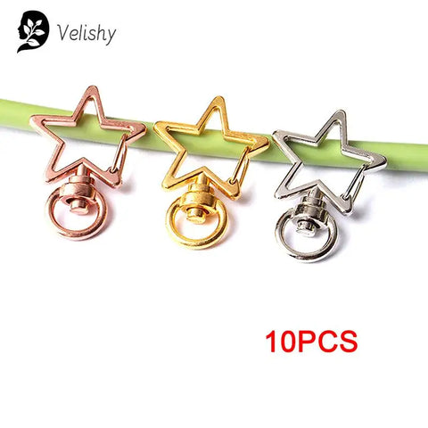 10pcs Star Hollow Key Chains DIY Accessories with Lobster Clasp Key Rings