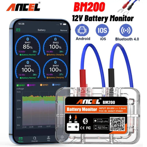 12V Wireless Bluetooth Car Battery Tester for Android & iOS - Monitor Health with App