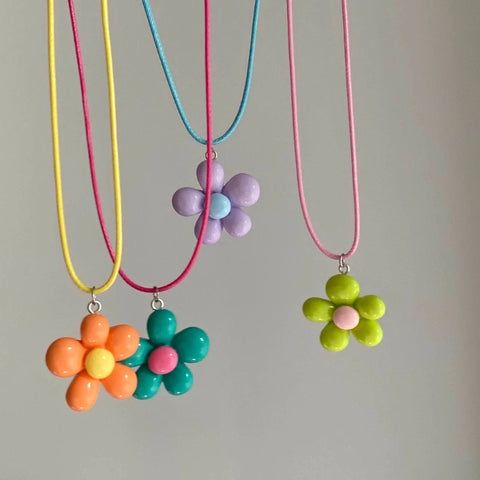 Colorful Floral Statement Necklace, Flower Pendant, Rope Neck Jewelry for Women & Girls
