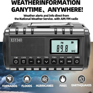 10000mAh Solar Hand Crank Emergency Radio - NOAA AM/FM/SW with Flashlight & Weather Alerts