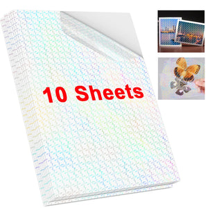 10 Sheets A4 Holographic Transparent Self-Adhesive Cold Laminating Film for Crafts and Photos - Stars & Dots Pattern