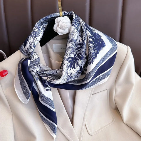 70cm Floral Silk-Style Scarf for Women - Versatile Headwear & Accessory