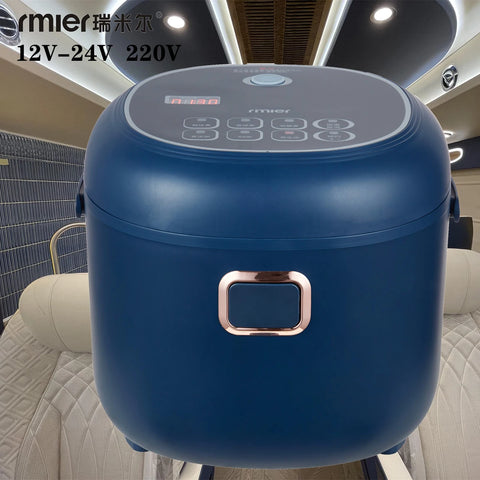 Compact 2L Mini Rice Cooker 12-24V/220V for Car, Truck, Home - Blue, Multi-function, Russian Menu, Ideal for Camping