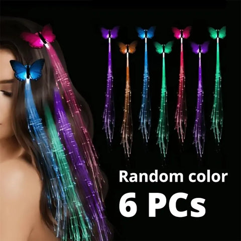 6-Pack Multicolor LED Hair Extensions - Fiber Optic Braids for Parties & Festivals