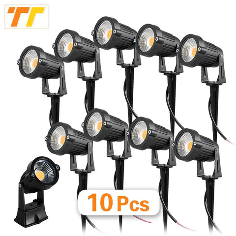 10-Pack LED Garden Lawn Lights Waterproof AC/DC Outdoor Spike Path Spotlights IP65 - 220V/110V/12-24V, 7W/5W