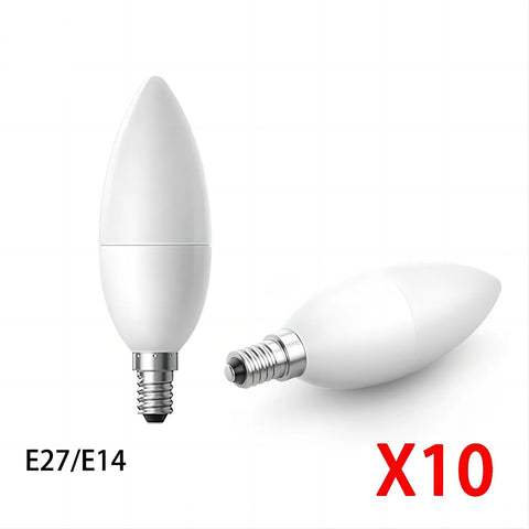 10-Pack E14 E27 LED Candle Bulbs 220V 3W-9W Chandelier Lamp Bedroom Energy Saving Decor Lights
