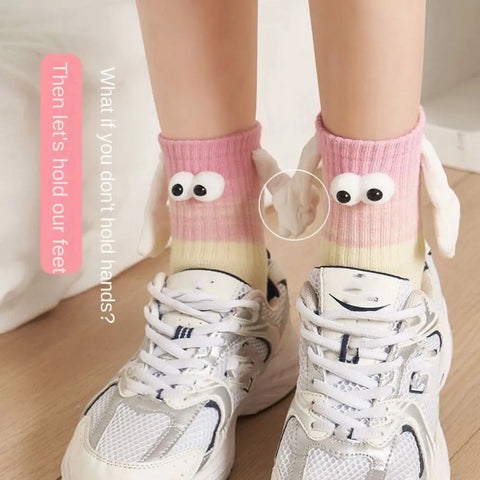 Gradient Color Summer Thin Middle Tube Socks - Couple Hand-Holding Design