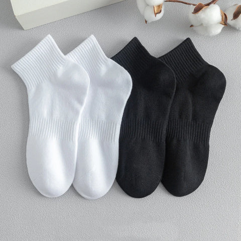 5 Pairs 100% Cotton Men's Women's Socks Anti-Odor Breathable Sports Black White Casual Spring秋引