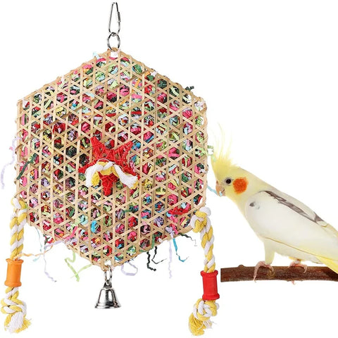 Colorful Parrot Climbing Toy for Budgies, Cockatiels, Lovebirds - Eco-friendly Paper & Bamboo Design