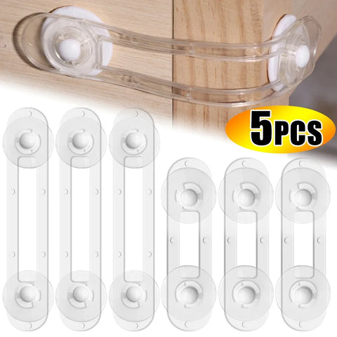 Baby Safety Locks 5pc Set: Transparent Cabinet Locks, Anti-Opening, Anti-Clip Hand Door Locking Fixing Clips