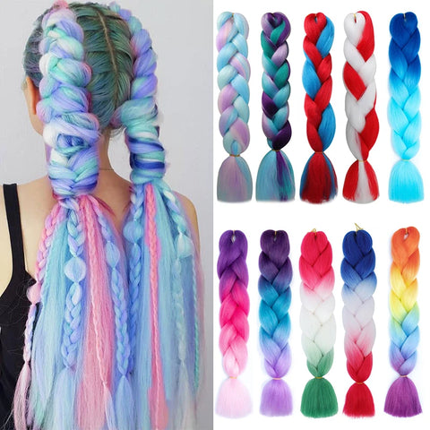 24" Ombre Rainbow Jumbo Braids Hairpiece - Long Straight Synthetic Crochet Hair for Women
