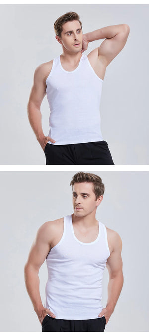 Men's Seamless Sleeveless 100% Cotton Undershirt, Large Size O-Neck, Soft Breathable Summer Singlet T-Shirt
