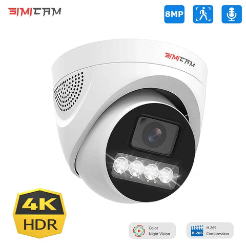4K 8MP PoE IP Dome Camera H.265 Color Night Vision CCTV with Audio for NVR
