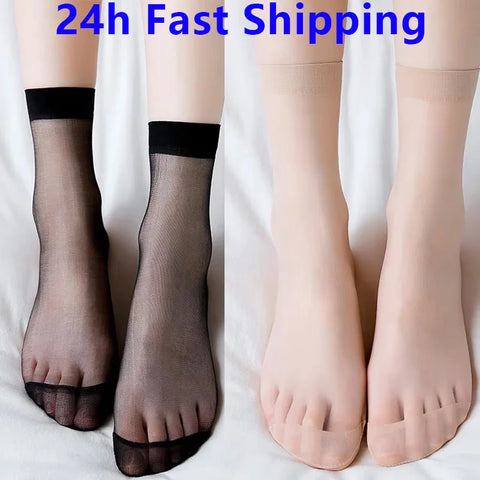5 Pairs Women's Transparent Summer Ankle Socks Ultrathin Nylon Crystal Silk Elastic Meias