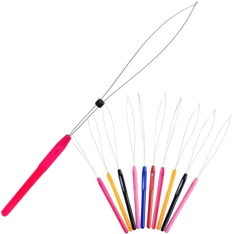 Hair Extension Loop Needle Threader Hook Tool for Silicone Microlink Beads, 1pc Random Color