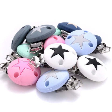 3pc Star Silicone Baby Pacifier Clips for DIY Chains & Teething, BPA Free