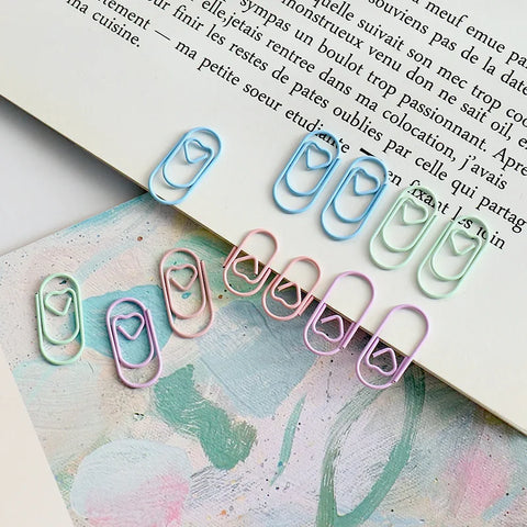 50pcs Heart Paper Clips Gold/Rose Gold Mini Bookmarks, Photo Binder & Office Supplies
