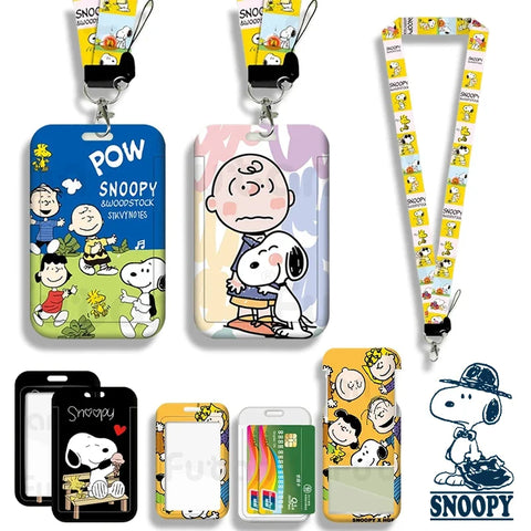 Cute Anime Snoopy Card Holder with Neck Strap for Kids ID, Bus Pass, Meal Cards - Campus & Holiday Accessory