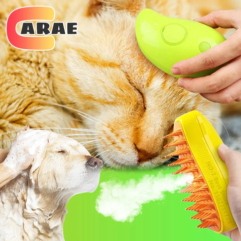 3-in-1 Pet Grooming Tool: Electric Steamer Brush, Hair Remover, Massager