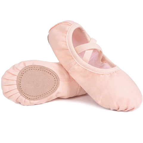 Girls Canvas Ballet Shoes Split-Sole Lightweight Flats with Crossed Elastics for Dance and Gymnastics