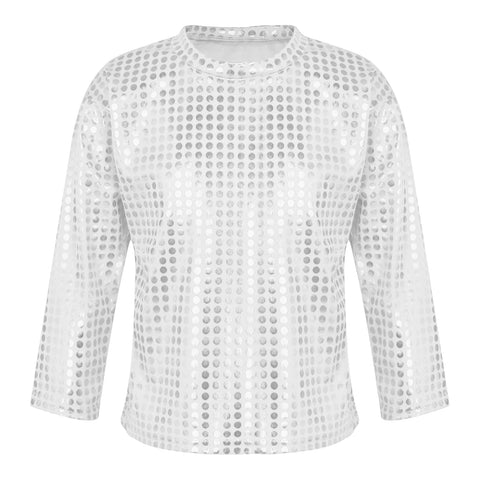 Child Sequins Sparkly Dance T-Shirt Jazz Hip Hop Stage Performance Blouse