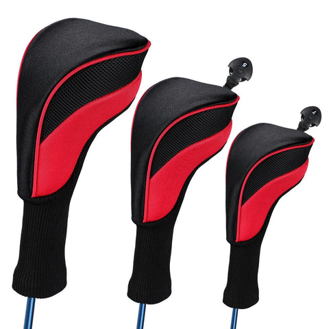 Golf Club Head Covers Set - 3pcs Soft Wood Driver Covers, 5 Color Options