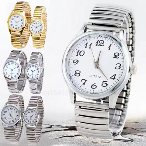 Couple's Quartz Wrist Watches, Stainless Steel Band, Elastic Strap, Business Style for Men & Women