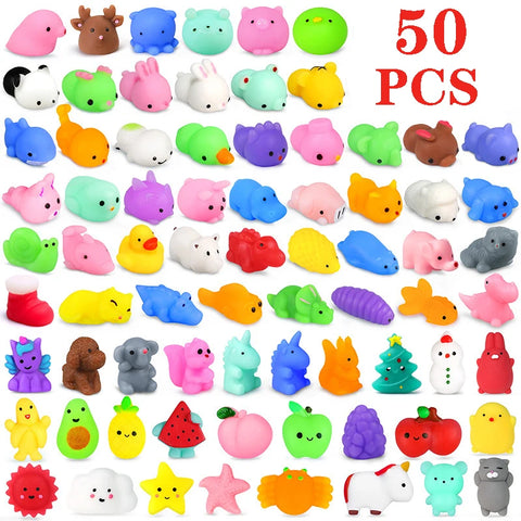 50pcs Mini Mochi Squishies Set for Kids - Cute Stress Ball Toy Party Favors, Birthday Gifts, Kawaii Cartoon Stress Relief