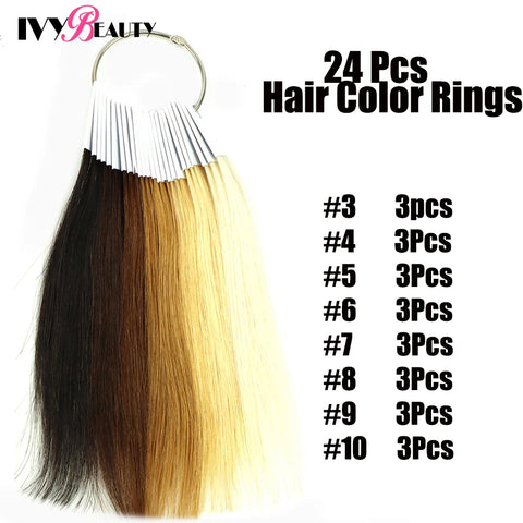 24pcs Multi-Color Human Hair Swatch Ring for Extensions & Hairdressing Supplies