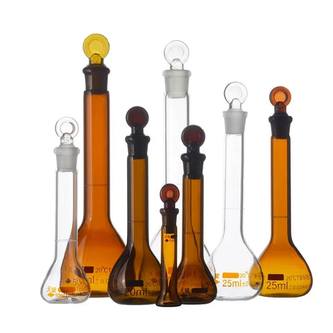 Brown Glass Volumetric Flask with Stopper, Lab Chemistry Glassware 5ml-100ml