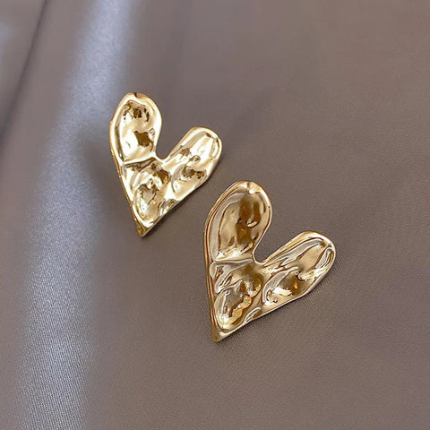 Gold Heart Clip-On Earrings for Women - Unique Korean Design Party Jewelry