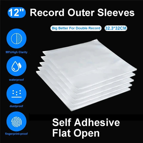 50pcs Vinyl Record Protective Sleeves 12" Self-Adhesive Bags for LP Turntable Player