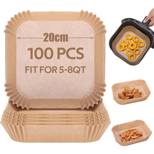 100-Pack Disposable Air Fryer Liners, Nonstick, Greaseproof, Easy Clean, Round Baking Paper