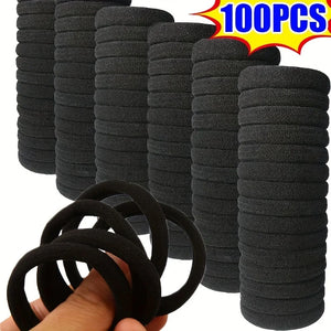 100pcs High Elastic Black Hair Bands Rubber Ties Ponytail Holders Kids Hair Accessories Scrunchies