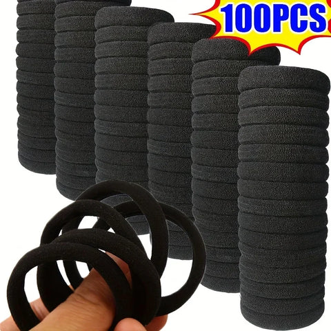 100pcs High Elastic Black Hair Bands Rubber Ties Ponytail Holders Kids Hair Accessories Scrunchies