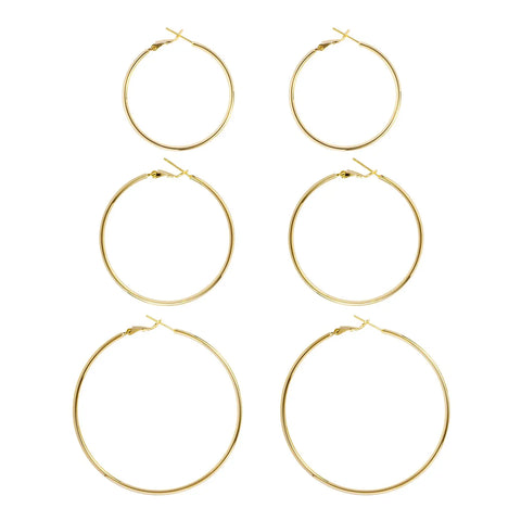 Gold Plated Sterling Silver Hoop Earrings 40/50/60mm Hypoallergenic Women's Jewelry