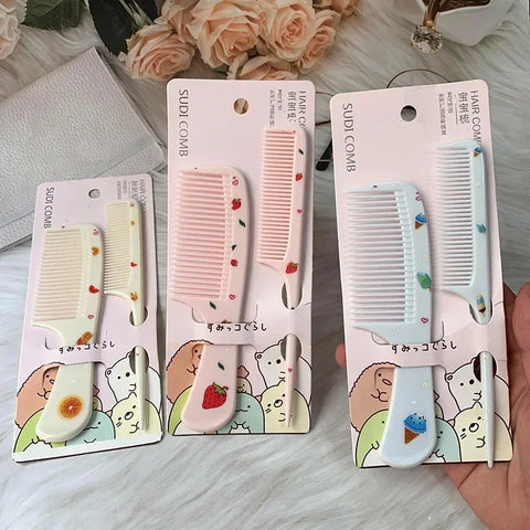 2pcs Kids Anti-static Hairdressing Comb Set with Pointed Tail – Cute Strawberry Design
