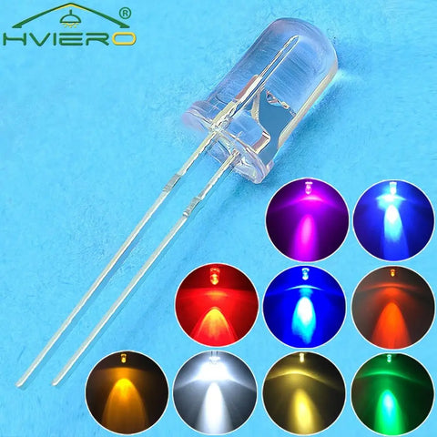 5mm Round LED Diodes 1000pcs - White, Red, Green, Blue, Yellow Super Bright 6000-6500K